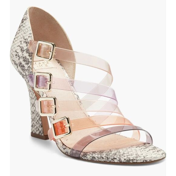 Louise et Cie ISOLDAH Strappy Buckle Leather Caged Pump Grey Snake SZ 9M NWOT - Picture 1 of 12